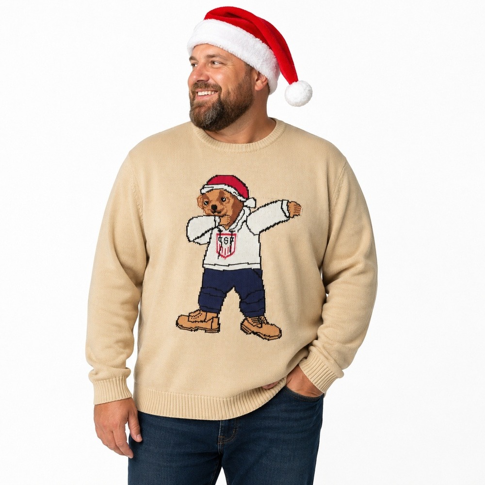 Hudson Mens New 3XL Sweater Beige Dabbing Santa Bear Graphic H5051272-BGE Street